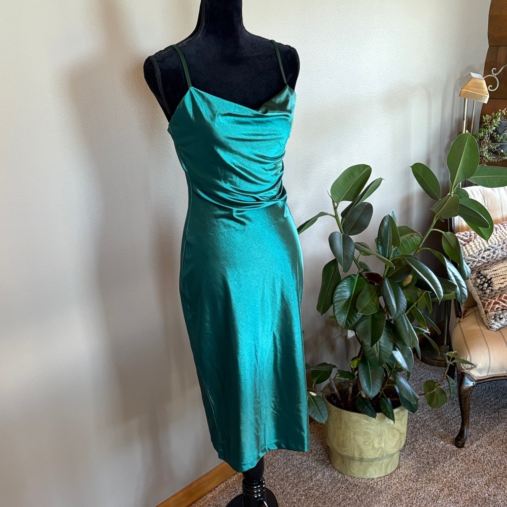 Elegant Green Satin Dress